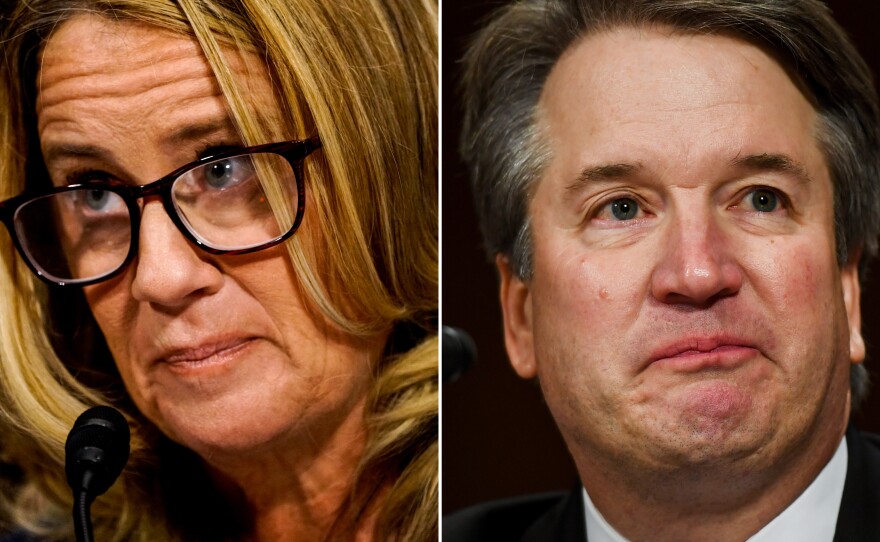Christine Blasey Ford and Brett Kavanaugh testifying before Congress Sept. 27.