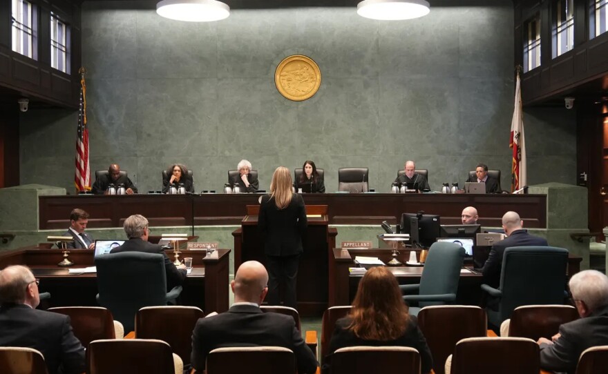 The California Supreme Court during a court session at the Ronald Reagan State Office Building in Los Angeles on April 3, 2024.