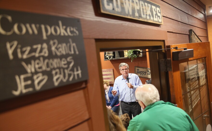Former Florida Gov. Jeb Bush spoke at a Cedar Rapids Pizza Ranch restaurant in March.