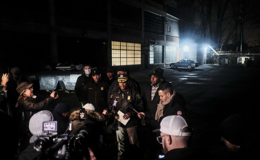 Detroit Police Chief James White holds a news conference outside the Detroit building where James and Jennifer Crumbley were arrested overnight.