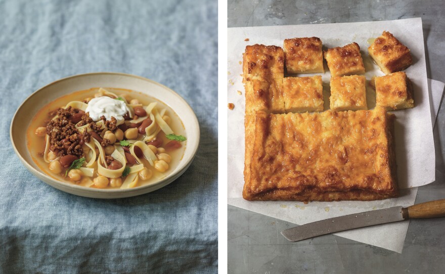 Left: A dollop of yogurt adds a comforting creaminess to an Afghan beef noodle soup. Right: Author Cheryl Sternman Rule learned the recipe for this syrup-drenched orange phyllo cake while in Greece. (Scroll down for the recipe.) From Yogurt Culture