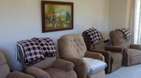Empty chairs are shown in the living area of Aury's Home Care in Chula Vista on July 19, 2020. Three residents at the assisted living facility have died from COVID-19. 