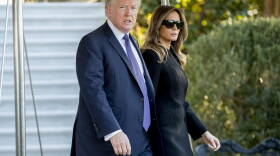 President Donald Trump and first lady Melania Trump walk toward Marine One on the South Lawn of the White House in Washington, Wednesday, Oct. 4, 2017.