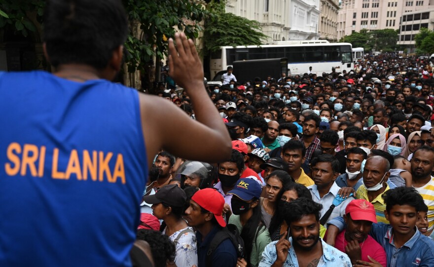 People crowd to visit Sri Lankan President Gotabaya Rajapaksa's official residence in Colombo on July 11.