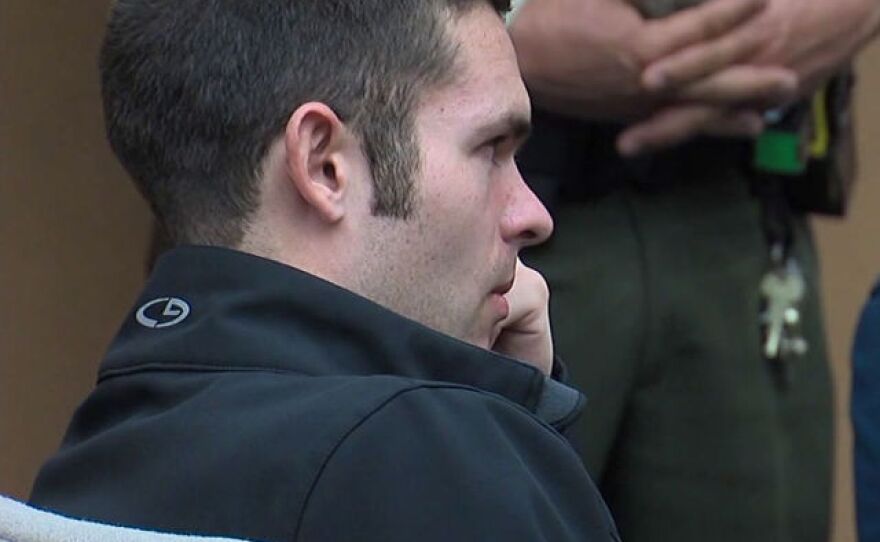 Kevin Bollaert, who ran a revenge porn website from his Pacific Beach home, listens in San Diego Superior Court as a jury finds him guilty on multiple counts of identity theft and extortion, Feb. 2, 2015.
