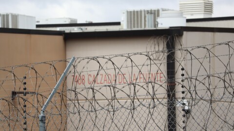Barbed wire fencing at the Otay Mesa Detention Center on April 2, 20