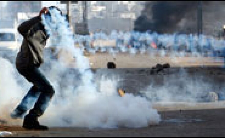 A photo taken during a protest in Israel on Jan. 2, moments before Gilkey's camera was damaged.