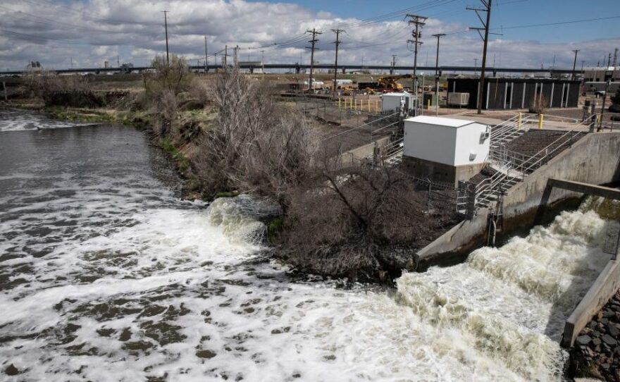 Treated Denver wastewater flows into the South Platte River in April. In what may be the largest U.S. project of its kind, Denver will use excess energy from sewage wastewater to heat and cool a new agriculture, arts and education center.