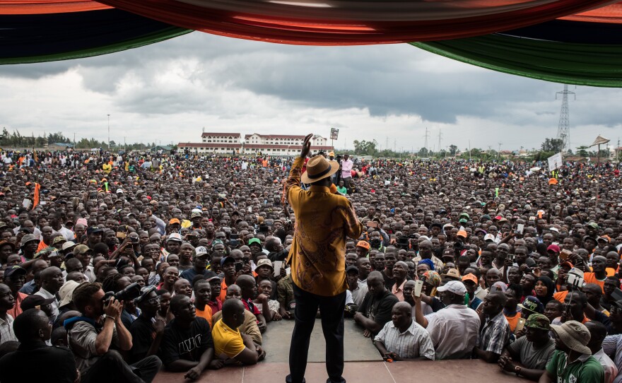 Kenyan opposition leader Raila Odinga speaks at a rally in October in Kisumu, Kenya.