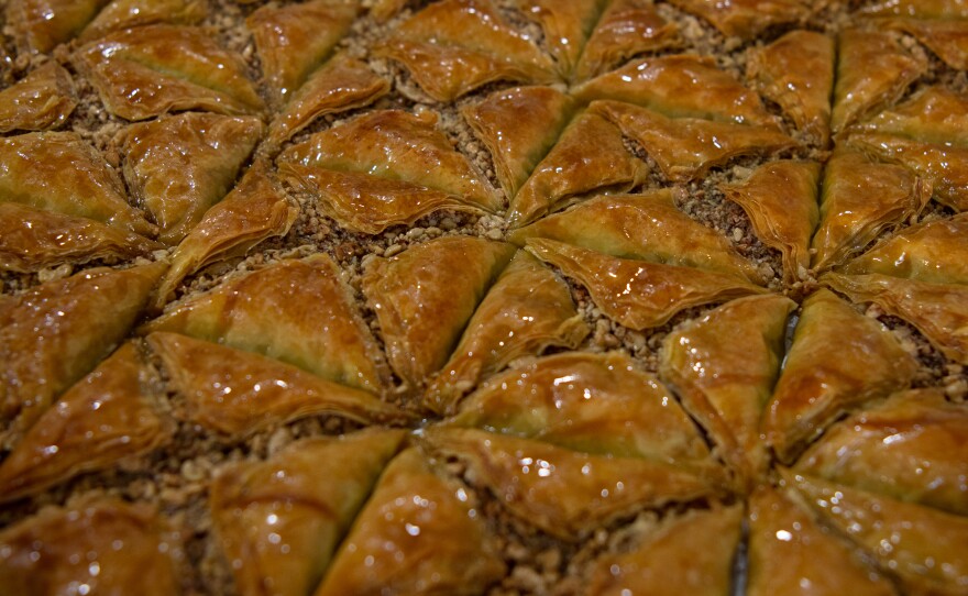 Some of the desserts Rummaneh prepares at his bakery the Al-Am'ari refugee camp in Ramallah.