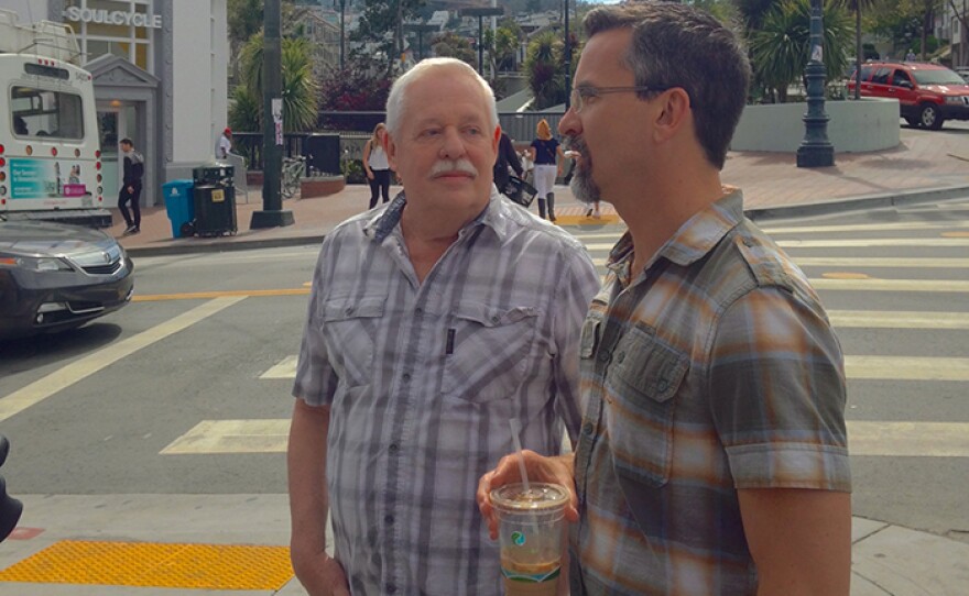 Armistead Maupin and husband Chris White in the Castro District of San Francisco, Calif.