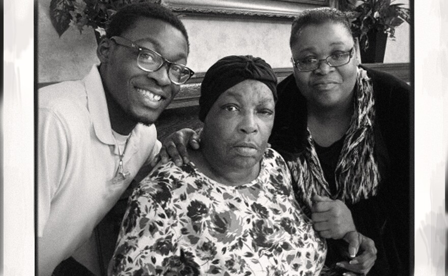 When Jim Crow laws ended, Shirley Cruel — Queen's great-niece — went back to school and became a social worker. Here, Cruel, who died at age 66 last April, is flanked by grandson Alvion Sampson and her daughter Kaye Sampson.