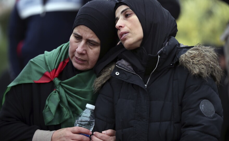 Women mourn during the funeral procession of the victims who were killed in an Israeli strike in Qantara village, south Lebanon, on Thursday.