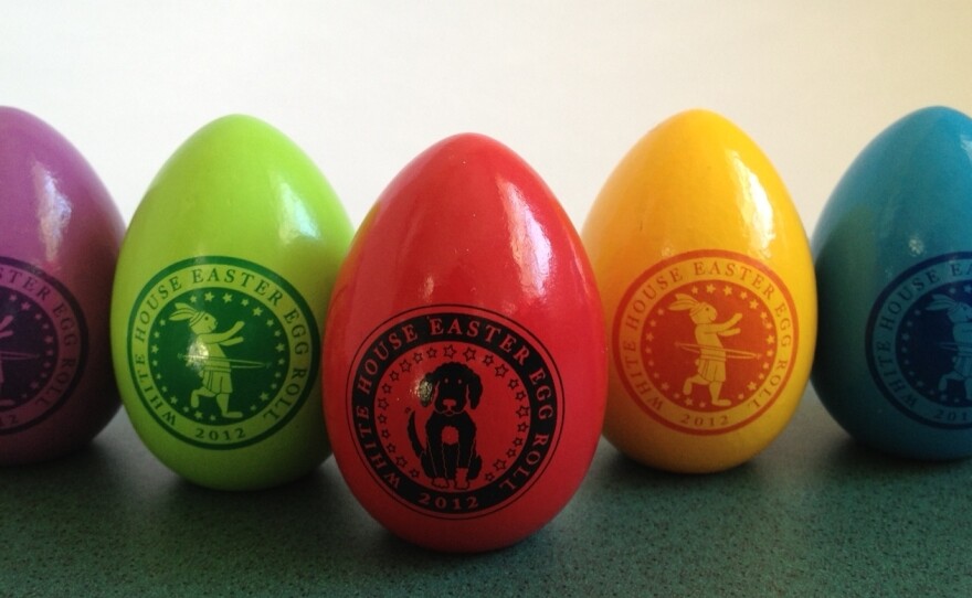 A business in Maine has been producing wooden eggs for the White House Easter Egg Roll for seven years. Every year, the logo is different. In 2012, the bunnies had hula-hoops.