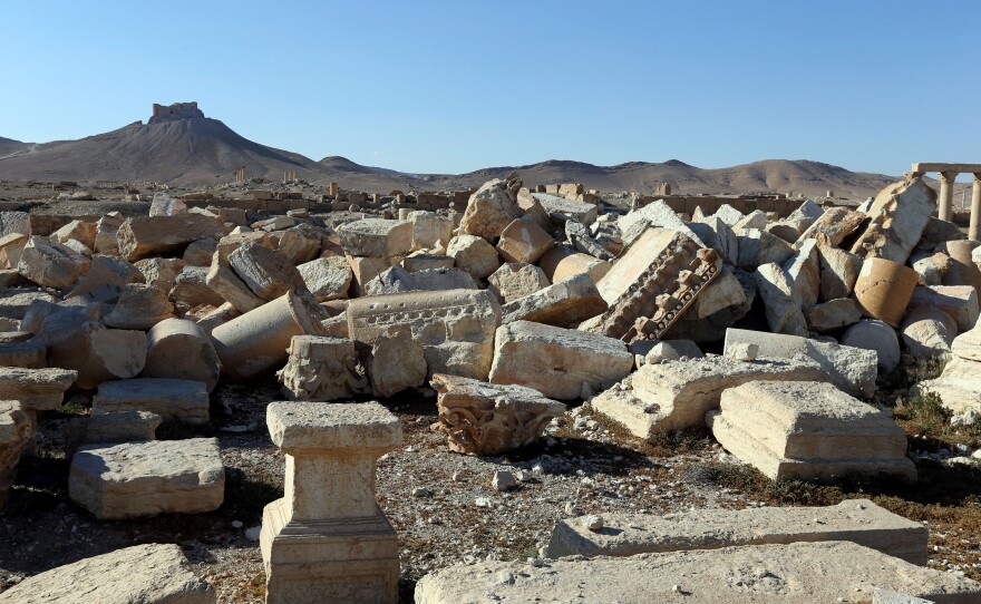A view of the remains of Baalshamin temple, which was destroyed by the Islamic State last year, as seen on Thursday.