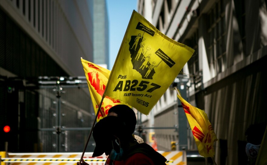 Fast food workers from across California rallied at the state Capitol in Sacramento, urging lawmakers to pass AB 257. Aug. 16, 2022.