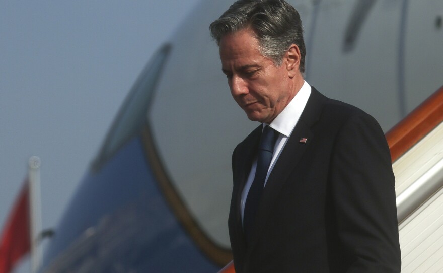 U.S. Secretary of State Antony Blinken arrives in Beijing, Sunday, June 18, 2023.