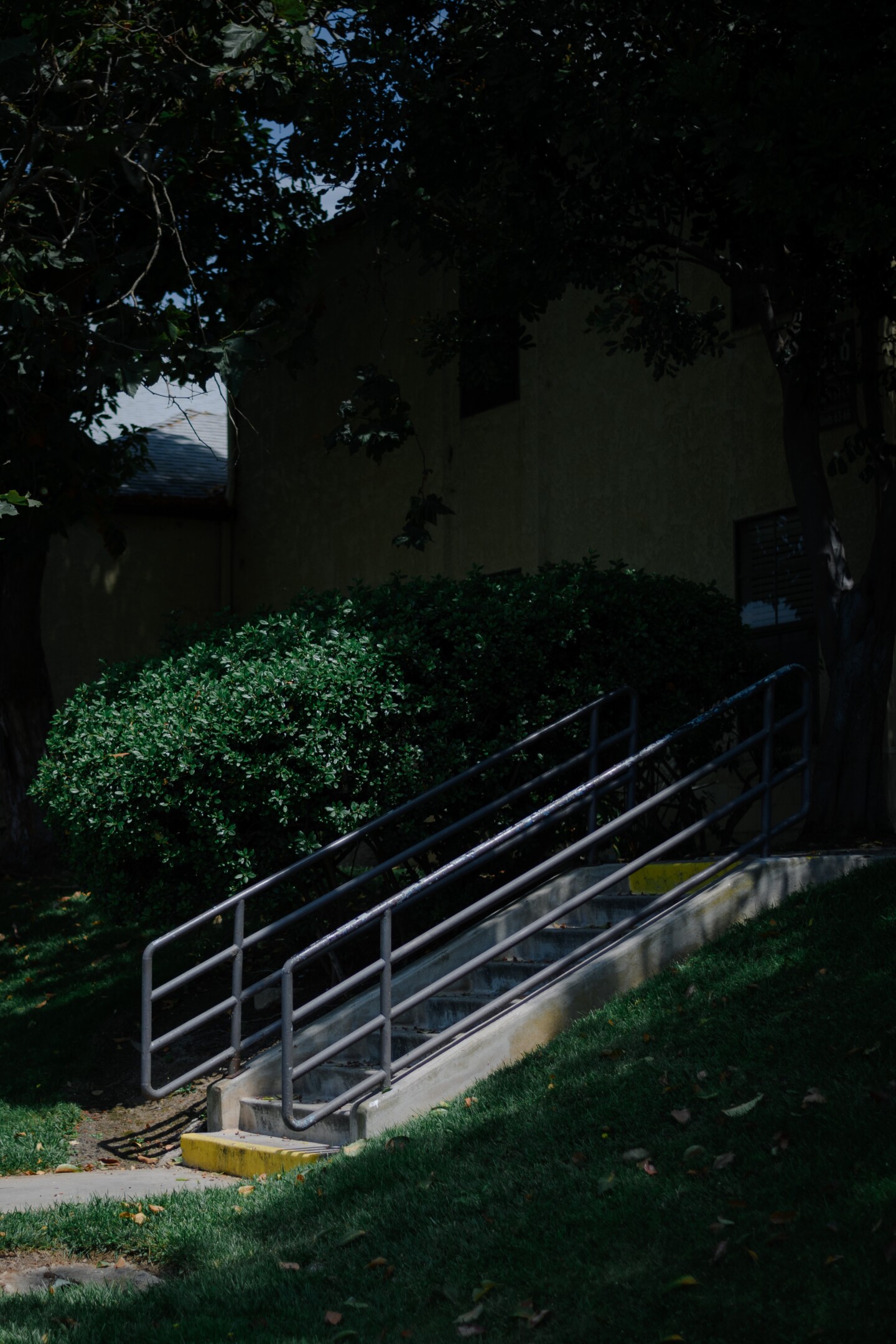 The street outside the senior apartment complex where Erma Currier and her son, Darrel Ward, live in Chula Vista on July 23, 2024. Earlier this year, the city towed Erma’s car for violating the three day-parking limit.