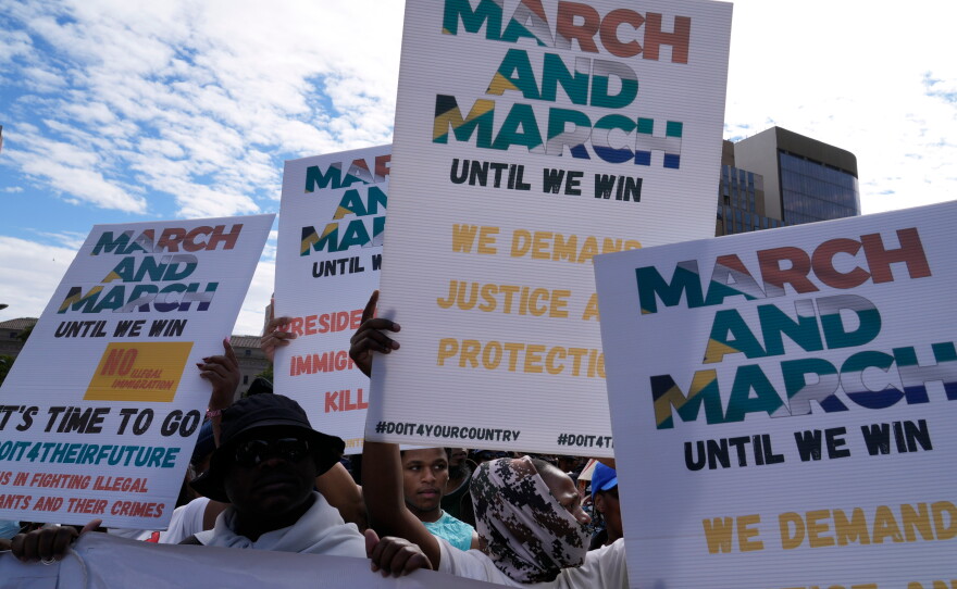 South Africans in Johannesburg protest against illegal migration on April 29.