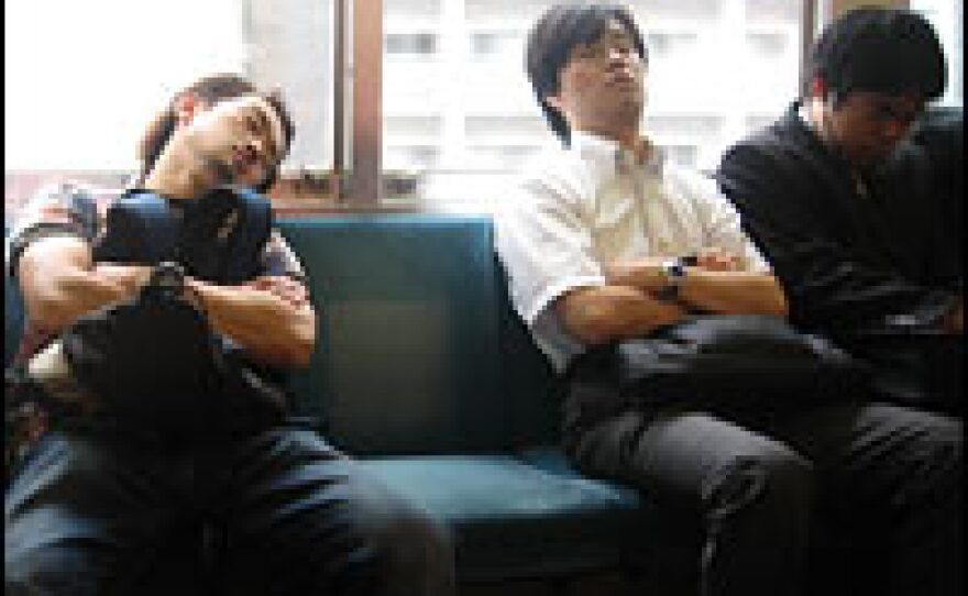 In sleep-deprived Japan, where people work incredibly long hours, salarymen nap on the Tokyo subway. There's now a business where customers can drop by and pay to get a few minutes' sleep.