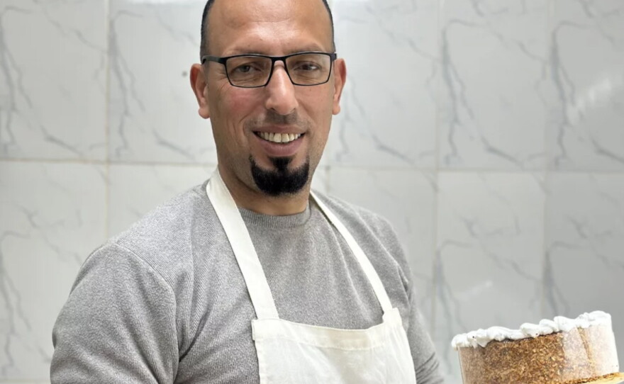 Ibrahim Abu Hani, head baker and co-owner of Batool Cakes, a family business in Rafah, in the Gaza Strip.