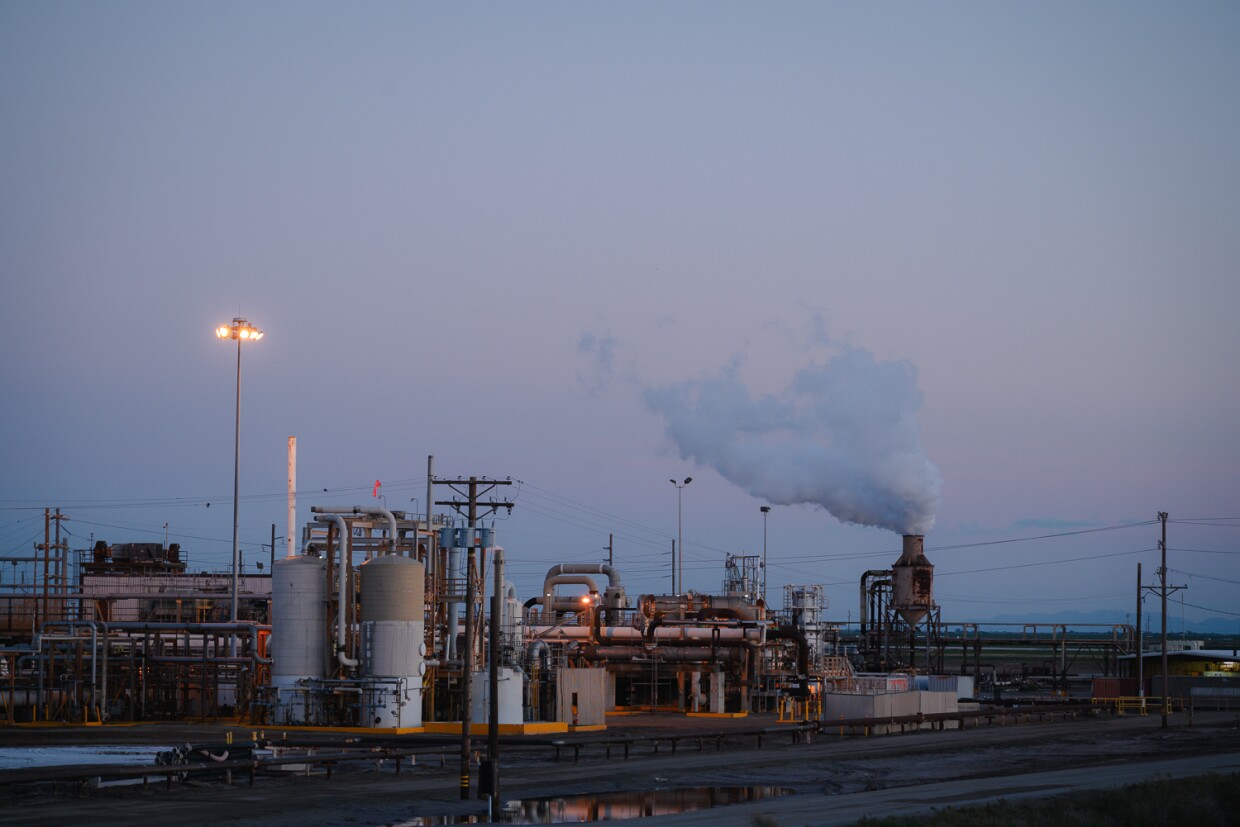 Steam rises from a CalEnergy geothermal plant on the edge of the Salton Sea near Calipatria, California in Imperial County on March 19, 2024.