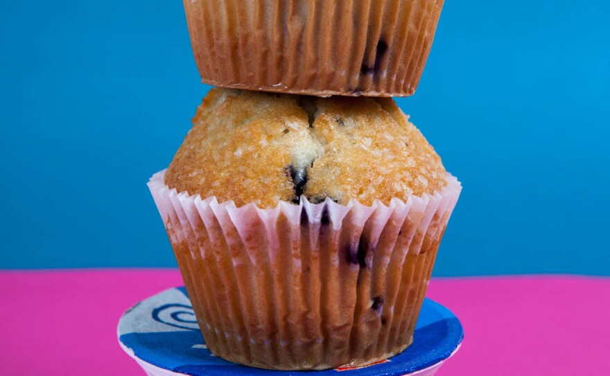These two muffins each contain 35 grams (about 8 teaspoons) of sugar. Add in a cup of sweetened blueberry Greek yogurt (18 grams, or about 4 teaspoons, of sugar) and you've got 22 teaspoons of sugar – the amount many Americans eat per day. Under the new Dietary Guidelines, we should eat no more than 10 percent of daily calories from sugar. On a 2,000-calorie daily diet, that's about 12 teaspoons.