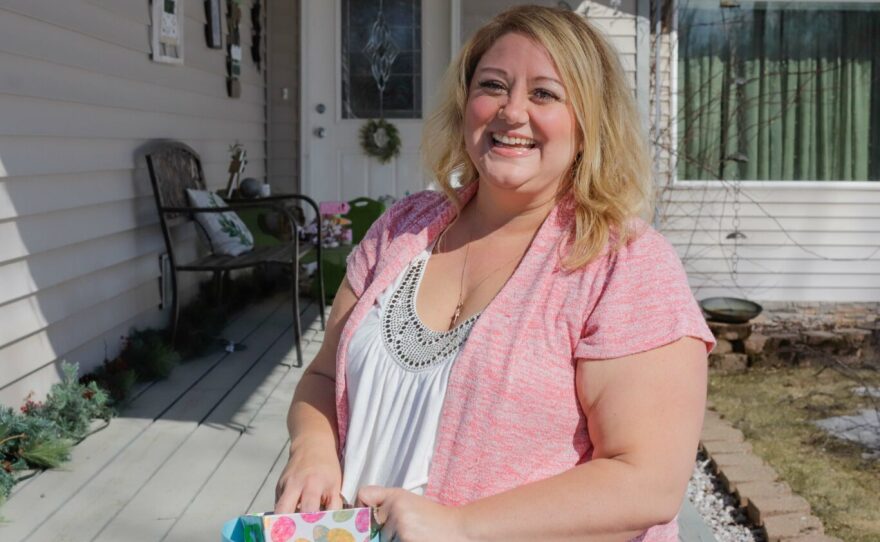 Wasilla resident Karina Wentworth sets out Easter decorations.