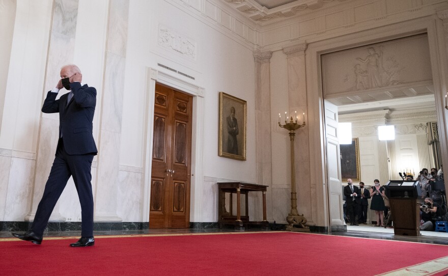 President Biden walks from the podium in the White House Tuesday after speaking about the end of the war in Afghanistan.