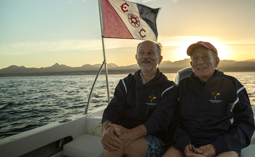 Walter Munk and Giuseppe Notarbartolo in Cabo Pulmo, east coast of Mexico's Baja California Peninsula.