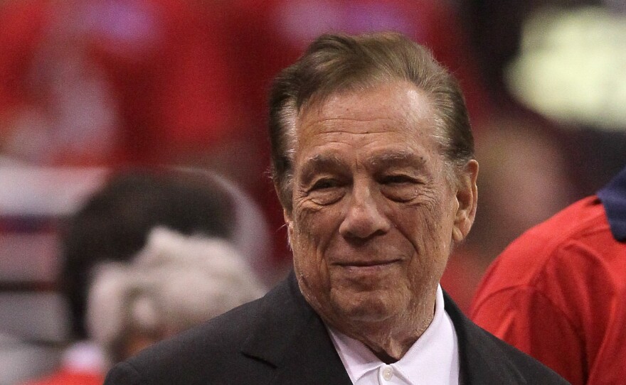 Los Angeles Clippers' owner Donald Sterling stands on the sidelines before the game with the Memphis Grizzlies in game three of the Western Conference Quarterfinals in the 2012 NBA Playoffs.