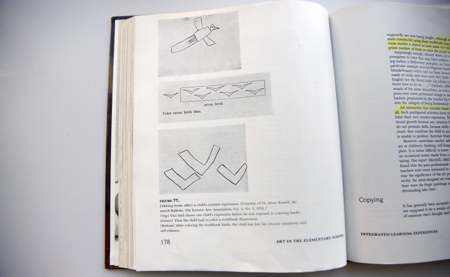 Examples of children's drawings of a bird in Viktor Lowenfeld's book Creative and Mental Growth.