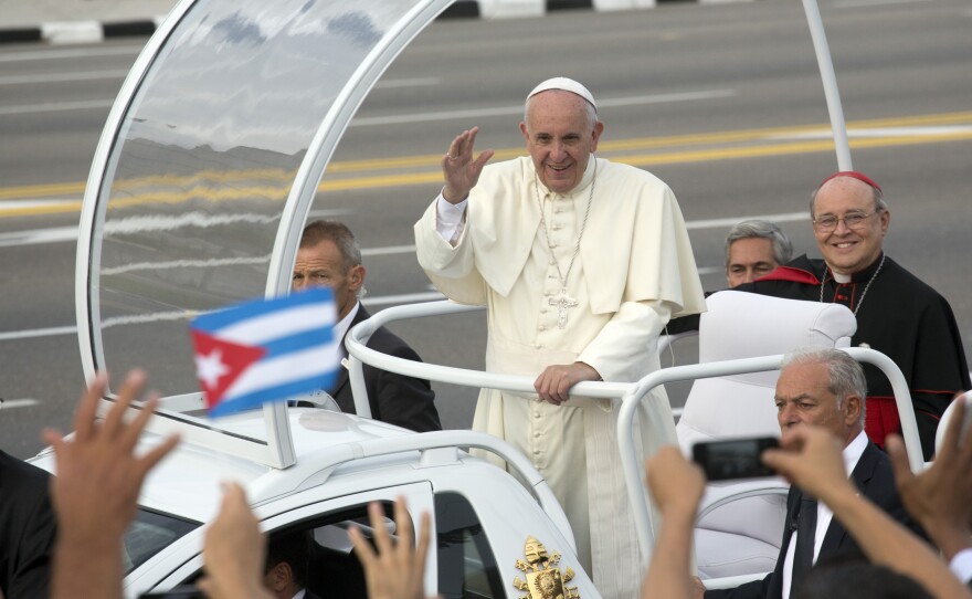 Pope Francis arrives for Mass at Revolution Plaza in Havana, Cuba, on Sunday.