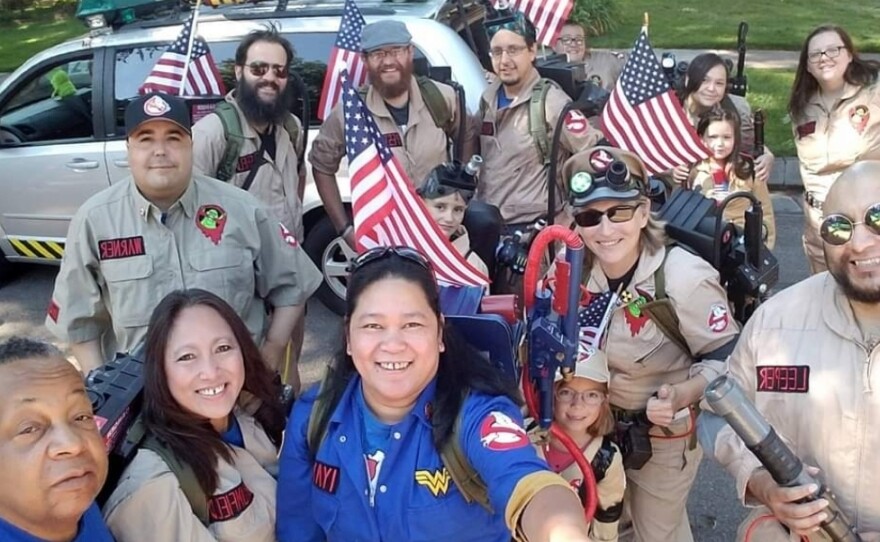 Mayette Eggleston (front, center) poses with members of the Fort Collins Ghostbusters group.
