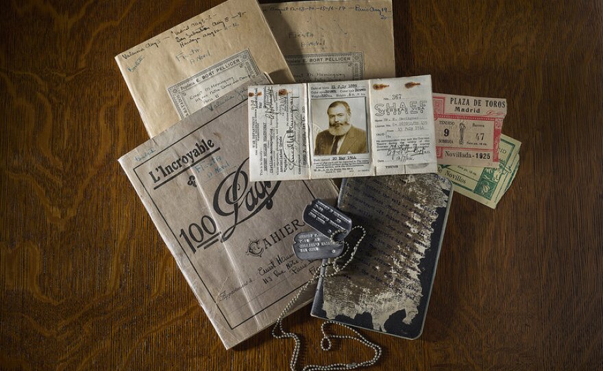 "Ernest Hemingway: Between Two Wars," an exhibit at New York City's Morgan Library, includes items ranging from the author's dog tags to original manuscript pages.