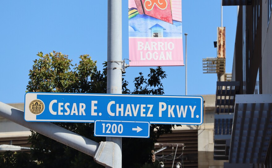 A Cesar E. Chavez Parkway sign in Barrio Logan on Monday, April 6, 2026.