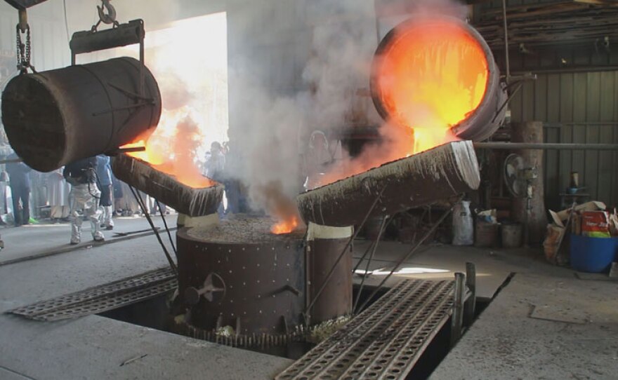 Smelting bronze to forge a bell.