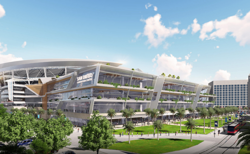 A concept design of a proposed Chargers stadium in downtown San Diego is shown in this undated photo.