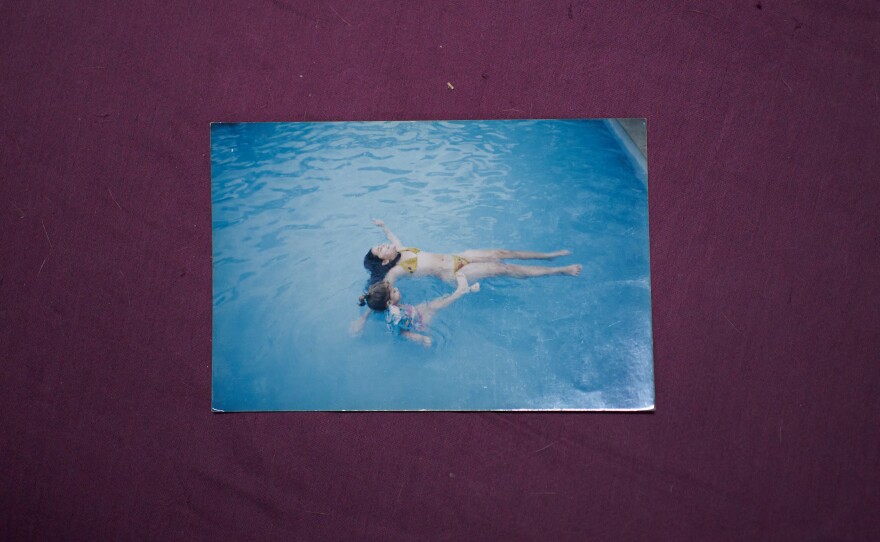 An old photograph of sisters Maidel and Laura, swimming as children.