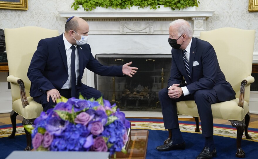 President Biden meets with Israeli Prime Minister Naftali Bennett in the Oval Office of the White House on Friday.