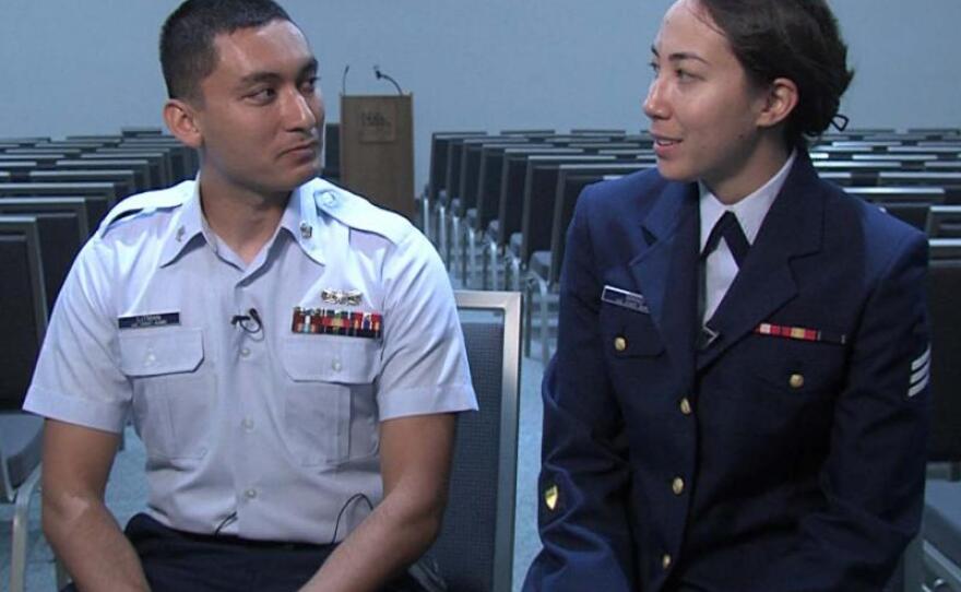 Coast Guard Petty Officer 2nd Class Cody Litman and his wife, Seaman Loren Mano, are shown in this undated photo.