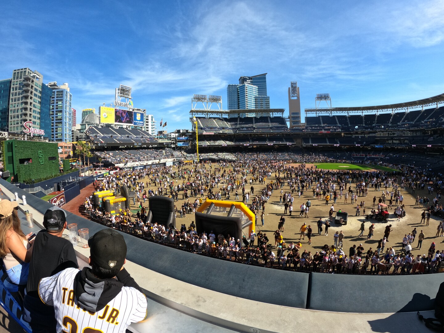 A view of the Petco Park outfield covered with people during the 2023 San Diego Padres Fanfest.