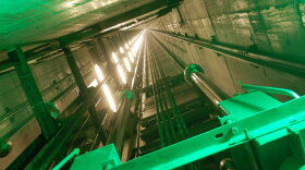 Looking up the hoistway of the world's longest elevator at the Burj Dubai. 