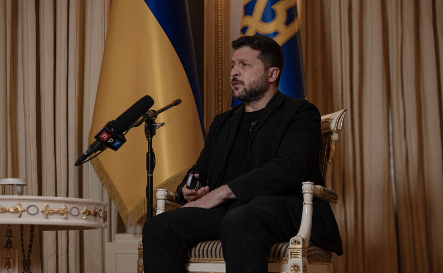 Ukrainian President Volodymyr Zelenskyy speaks with NPR in Kyiv, Ukraine, on Tuesday.