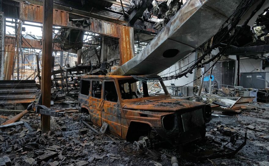 A view of the damages at Hypercar, an auto service center, which according to the company's officials were caused by strikes on March 1, in Tehran, Iran, Saturday, March 28, 2026.
