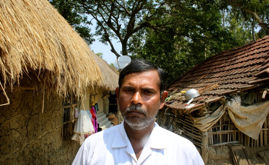 Rubil Saha has lived on Ghoramara his whole life. Saha's parents and other relatives have all left. The 45-year-old farmer worries about continually having to rebuild his house, but he chooses to stay on the island.