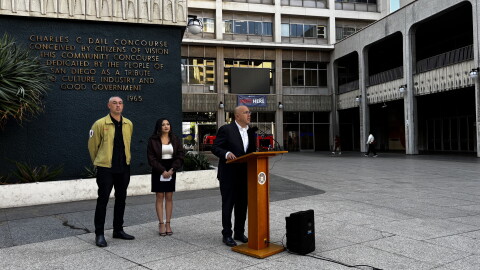 San Diego City Councilmember Henry Foster III speaks at a press conference opposing automated license plate readers, Oct. 21, 2026.