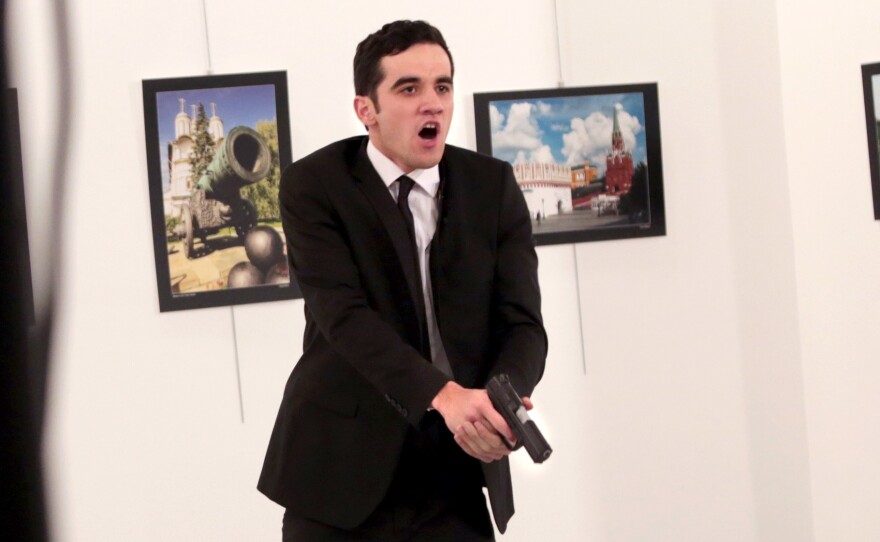 An Associated Press photographer at the scene reports this man shot Andrei Karlov, the Russian ambassador to Turkey, at a photo gallery in Ankara on Monday.