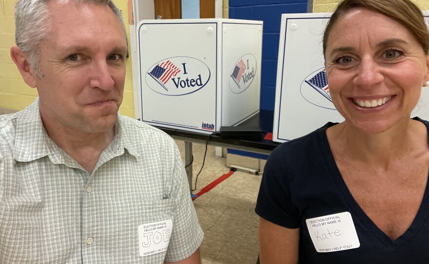 Joe Plenzler and his wife, Kate Germano, both retired Marine Lt. Cols., volunteered to help with the critical shortage of election workers.