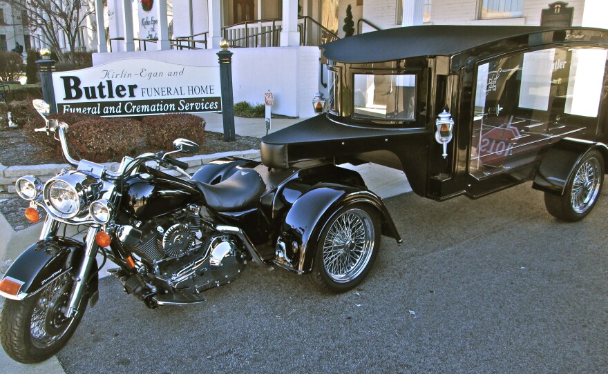 Lew Bird, 67, says before passing away his friend requested his funeral include one last ride on a motorcycle.